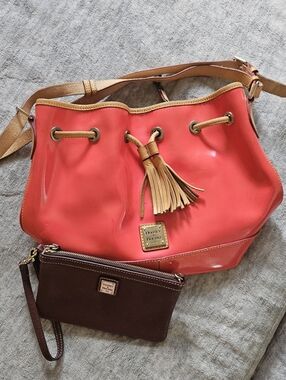 Dooney & Bourke Tasha Patent Leather Drawstring Bucket Bag and Wallet